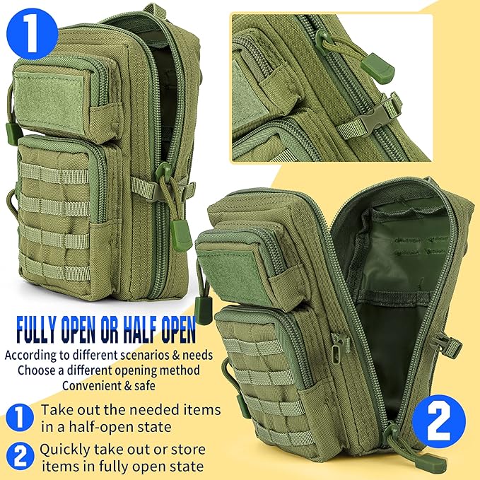 bvya Tactical Molle EDC Utility Pouch Compact Tool Pouch Mini Waist Bag Crossbody Backpack-Design Phone Pouch with Shoulder Strap Flag Patch and D-Rings