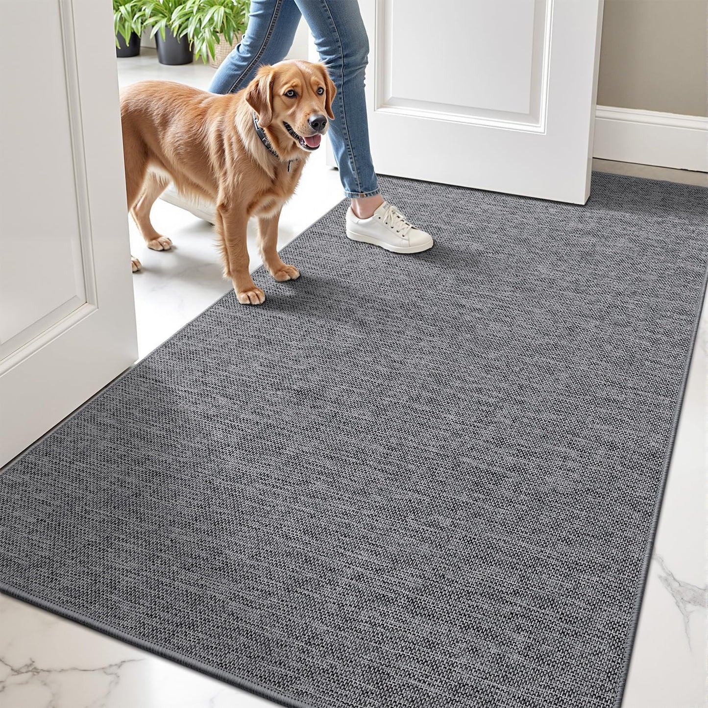 LUMI Ultra Thin Door Mat for Entryway,32"x48" Low Profile Non Slip Rubber Backing Indoor Doormat, Easy Clean Welcome Entrance Mat for Inside House, Patio,Dark Grey
