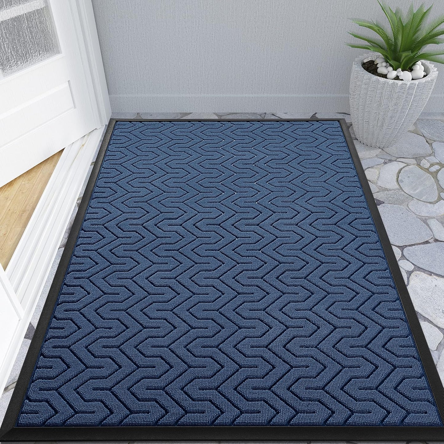 Yimobra Large Door Mat Outside Entrance 47x32, Waterproof Heavy Duty Outdoor Mats for Front Door, Non Slip Rubber Entry Mat for Garage Patio, Easy Clean, Blue