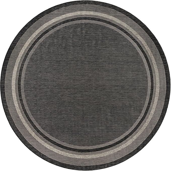 Unique Loom Outdoor Border Collection Area Rug - Soft Border (13' Round, Black/ Ivory)