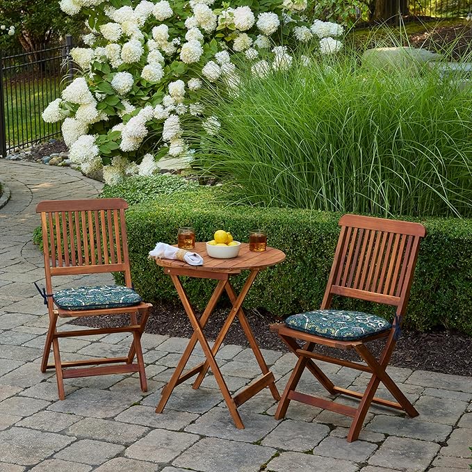 Arden Indoor/Outdoor Foam Seat Pad, 2 Pack, 17 x 16, Patio Cushion, Water Repellent, Fade Resistant, Foam Cushion Sapphire Aurora Blue Damask