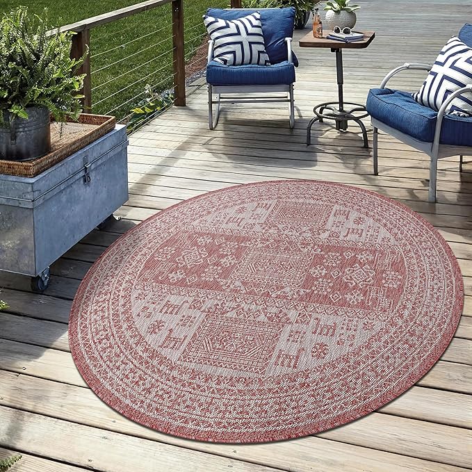 Keen Home Design Terrace Outdoor Round Rug - 8ft Round Washable Indoor/Outdoor Rug for Patio, Kitchen, Balcony, Beach, Garden, Deck and Porch, Size: 7'7" Round
