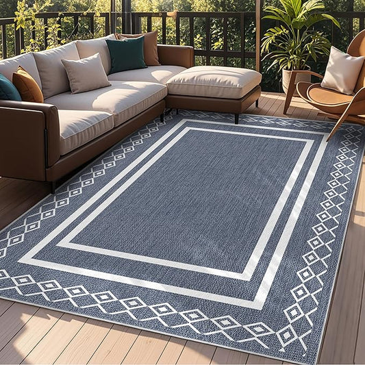 Outdoor Patio Rug, Outside Rectangular Carpet, Moroccan Geometric Rugs, Washable Large Indoor Outdoor Rug 8x10 Mats for RV, Picnic, Backyard, Deck, Balcony, Porch, Beach