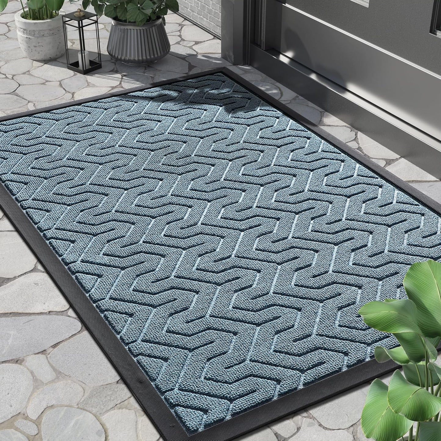 Yimobra Large Door Mat Outside Entrance 36x24, Waterproof Heavy Duty Outdoor Mats for Front Door, Non Slip Rubber Entry Mat for Garage Patio, Easy Clean, Mix Blue