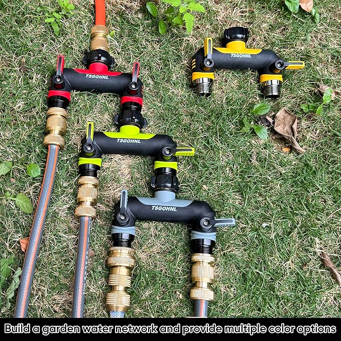Garden Hose Splitter, 3/4-Inch Hose Manifold, Outdoor Faucet Adapter - Soft TPR Covering - Lightweight Non-Slip Sun-Resistant 2-Way Valve（Gray）