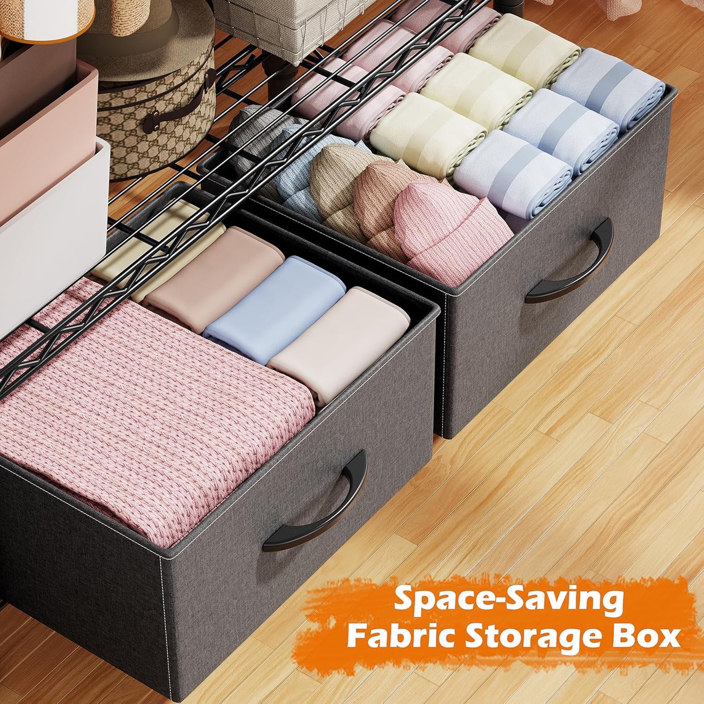 Heavy Duty Rolling Garment Rack 3 Tiers Adjustable Wire Shelving with Rod, Storage Closet Clothing Rack with Drawers Dark Grey, 15.8" D x 35.5" W x 72.4" H