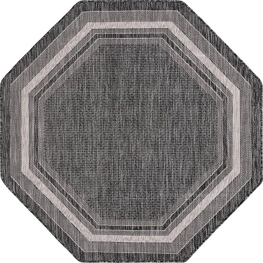 Unique Loom Outdoor Border Collection Area Rug - Soft Border (5' 3" Octagon, Black/ Ivory)