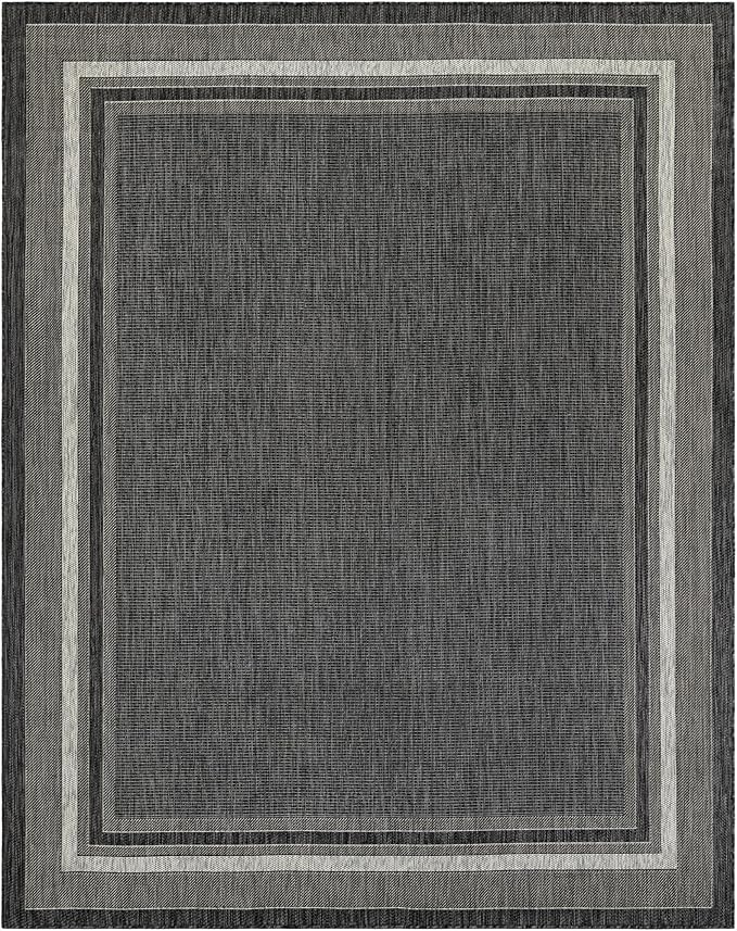 Unique Loom Outdoor Border Collection Area Rug - Soft Border (7' 10" x 10' Rectangle Black/Ivory)