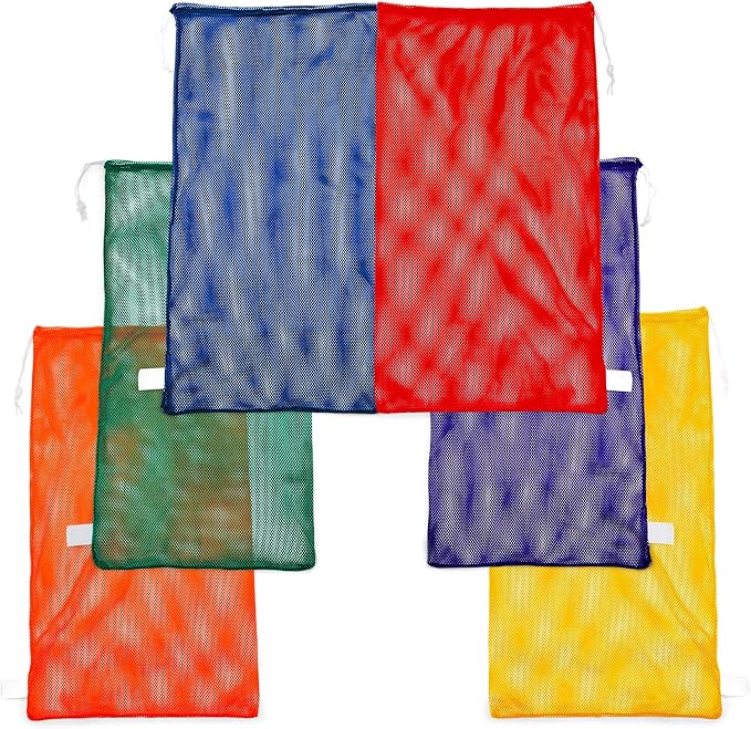 Champion Sports Mesh Equipment Bag – Heavy-Duty Nylon Drawstring Bag with Lock & ID Tag, Breathable Storage Sack for Balls, Swim Gear, Laundry & Toys, Multiple Sizes & Colors