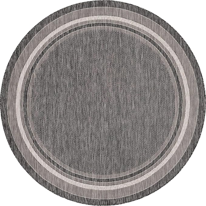 Unique Loom Outdoor Border Collection Area Rug - Soft Border (5' 3" Round, Black/ Ivory)