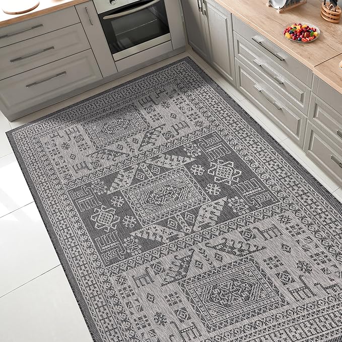 Keen Home Design Terrace Outdoor Area Rug - 5x8 Washable Indoor/Outdoor Rug for Patio, Kitchen, Balcony, Beach, Garden, Deck and Porch, Size: 5'3"x7'7"