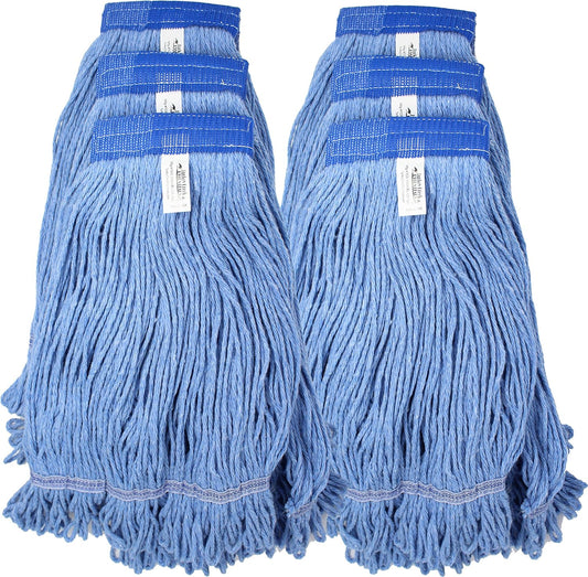 Turkey Creek Essentials Mop Heads Commercial Grade USA Made Looped End Heavy Duty Large Mop Head of Blue 4-Ply Synthetic Yarn Industrial Wet Mop Head Replacement and String Mop Refills (6, Large)